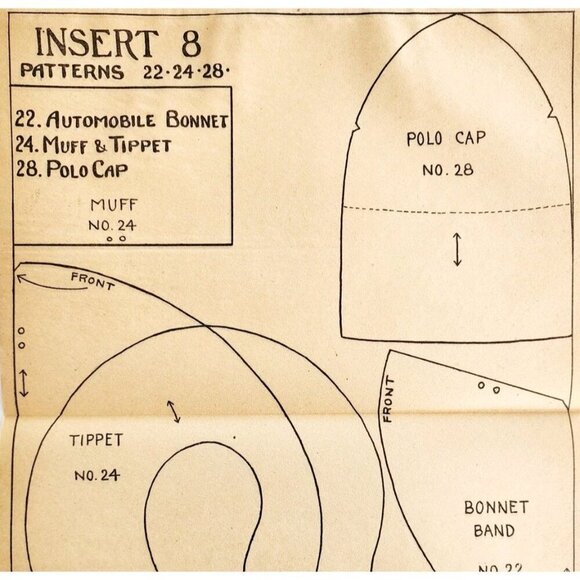 1913 Mary Frances Sewing Pattern Doll Auto Bonnet Muff Tippet Polo Cap DWSS11 - Picture 1 of 4